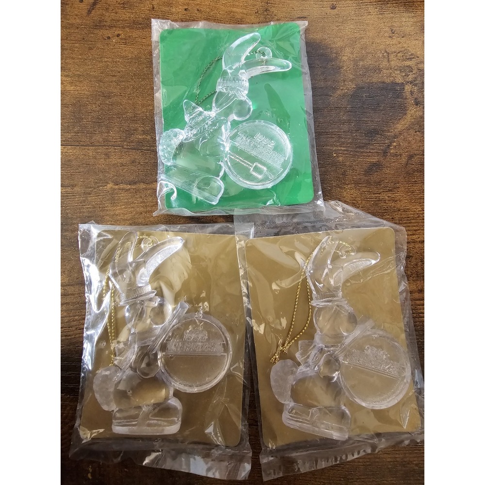 Lot of 3 Vintage 1992 Energizer Bunny Christmas Ornaments Clear Acrylic New Seal